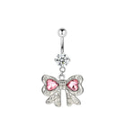 Delicate Zircon Bow Heart Navel Ring - Stylish Belly Button Piercing Jewelry for Women Girls - Buzzastore