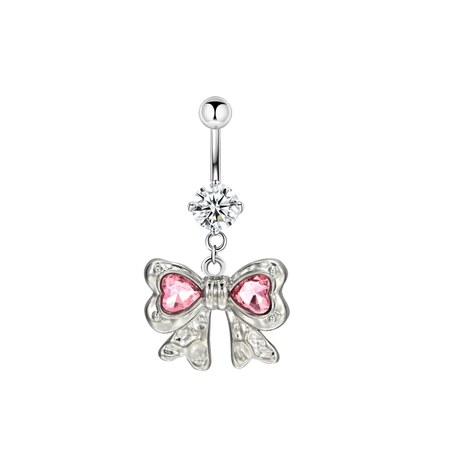 Delicate Zircon Bow Heart Navel Ring - Stylish Belly Button Piercing Jewelry for Women Girls - Buzzastore