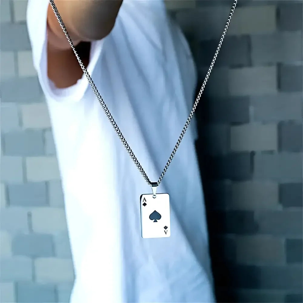 Ace of Spades Pendant Necklace for Men Women - Stylish Chain Accessory - Buzzastore