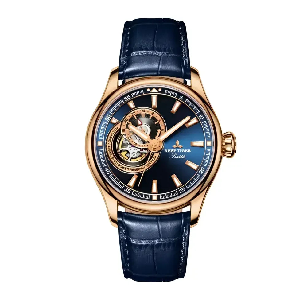 Reef Tiger Rose Gold Watch with Brown Leather Strap - Elegant Timepiece for Men - Buzzastore
