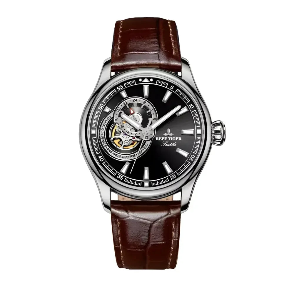 Reef Tiger Rose Gold Watch with Brown Leather Strap - Elegant Timepiece for Men - Buzzastore