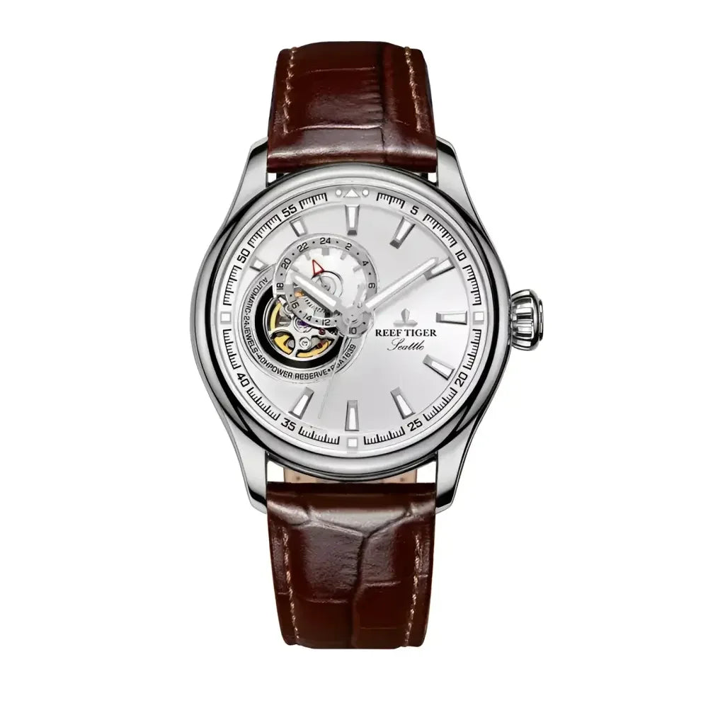 Reef Tiger Rose Gold Watch with Brown Leather Strap - Elegant Timepiece for Men - Buzzastore