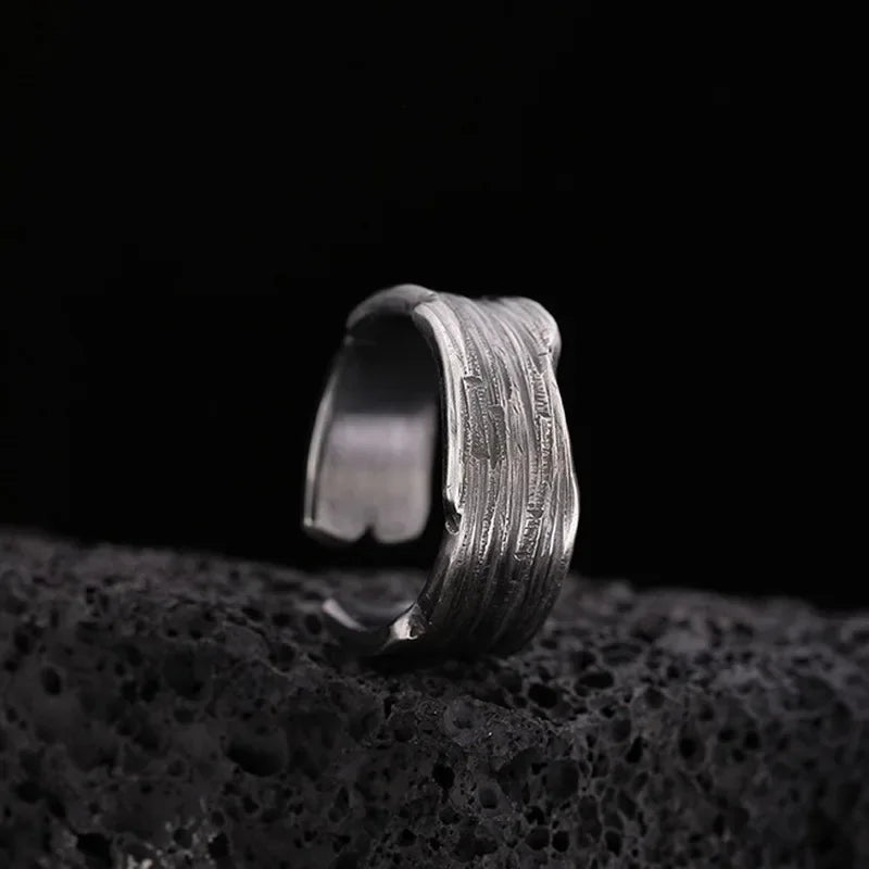 Vintage Silver Plated Adjustable Hammered Ring for Men - Irregular Cracked Design Fashionable Gift - Buzzastore