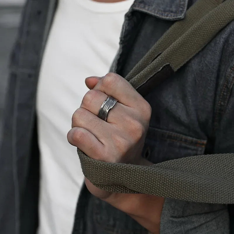 Vintage Silver Plated Adjustable Hammered Ring for Men - Irregular Cracked Design Fashionable Gift - Buzzastore