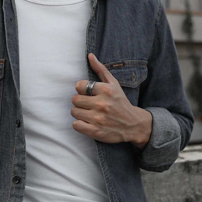 Vintage Silver Plated Adjustable Hammered Ring for Men - Irregular Cracked Design Fashionable Gift - Buzzastore