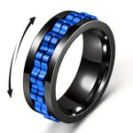 Mens Stainless Steel Anti-Stress Spinning Ring - Fidget Jewelry for Anxiety Relief - Buzzastore