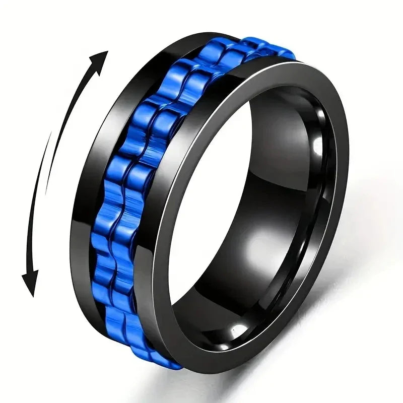 Mens Stainless Steel Anti-Stress Spinning Ring - Fidget Jewelry for Anxiety Relief - Buzzastore