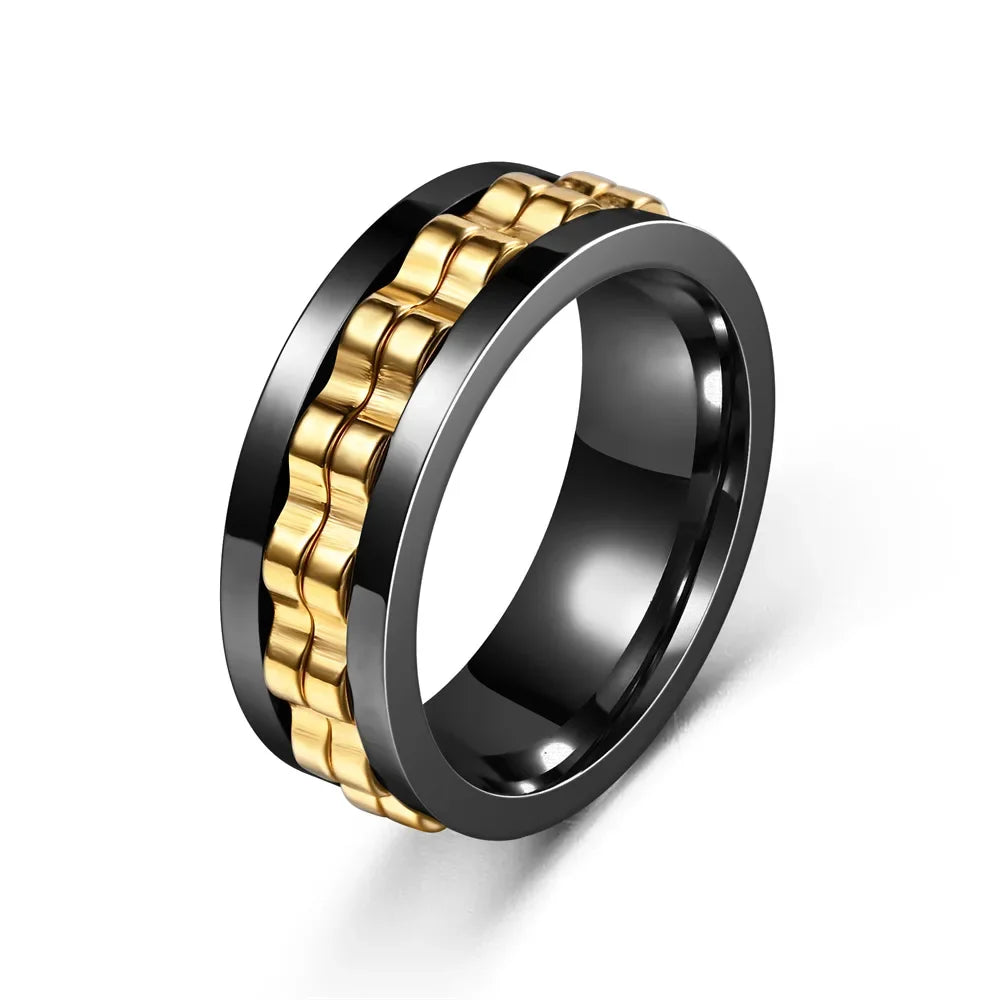 Mens Stainless Steel Anti-Stress Spinning Ring - Fidget Jewelry for Anxiety Relief - Buzzastore