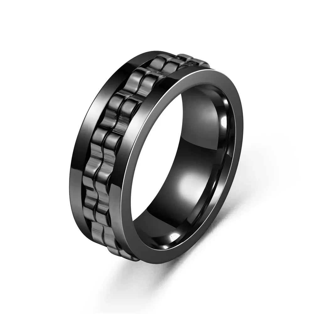 Mens Stainless Steel Anti-Stress Spinning Ring - Fidget Jewelry for Anxiety Relief - Buzzastore