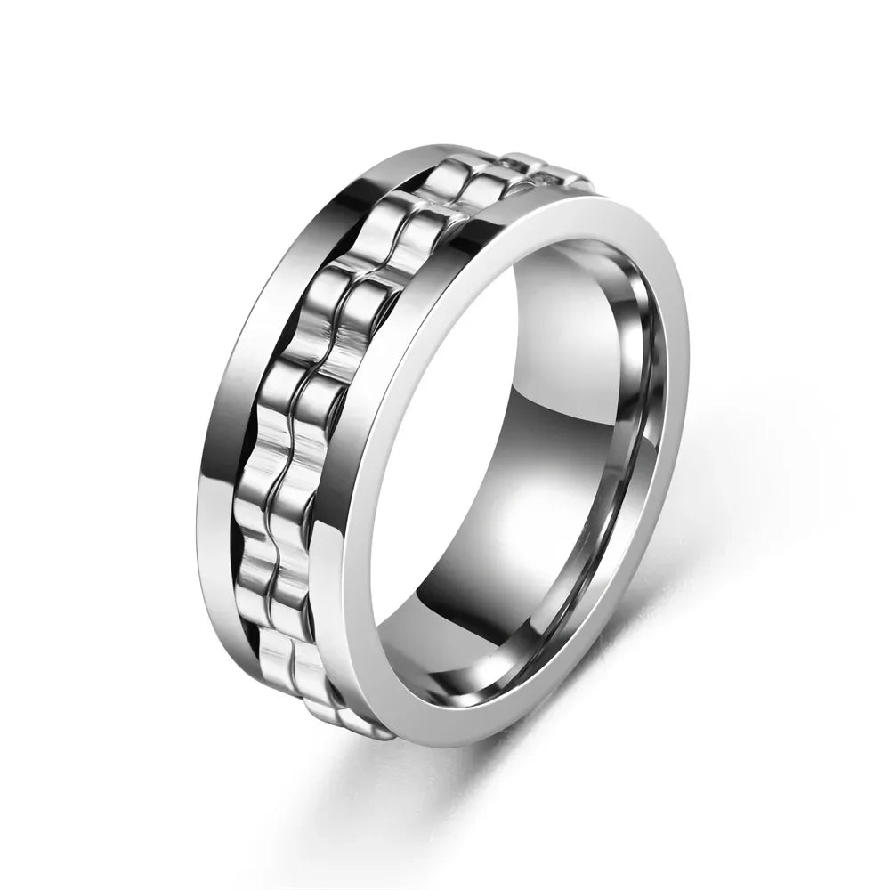Mens Stainless Steel Anti-Stress Spinning Ring - Fidget Jewelry for Anxiety Relief - Buzzastore