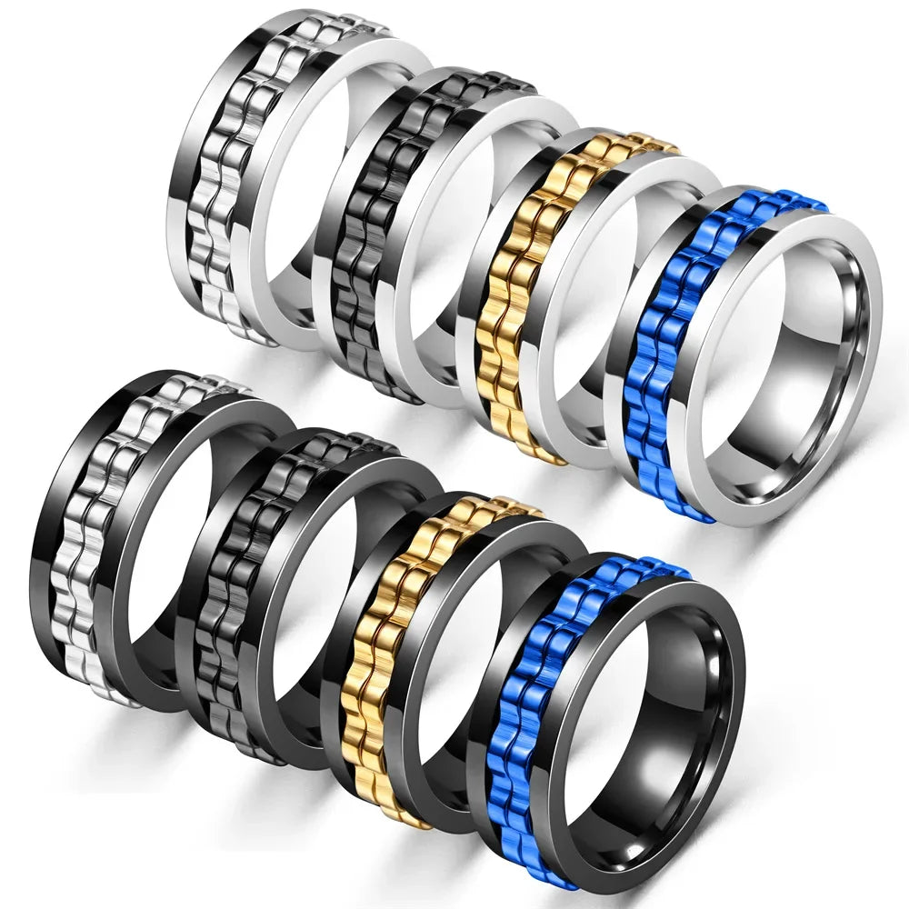 Mens Stainless Steel Anti-Stress Spinning Ring - Fidget Jewelry for Anxiety Relief - Buzzastore