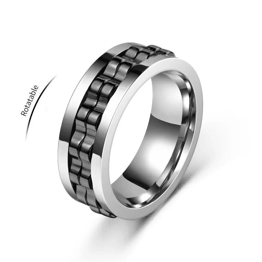Mens Stainless Steel Anti-Stress Spinning Ring - Fidget Jewelry for Anxiety Relief - Buzzastore