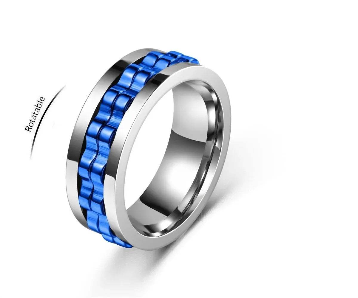 Mens Stainless Steel Anti-Stress Spinning Ring - Fidget Jewelry for Anxiety Relief - Buzzastore