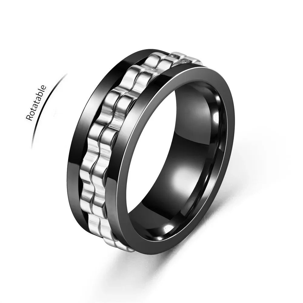 Mens Stainless Steel Anti-Stress Spinning Ring - Fidget Jewelry for Anxiety Relief - Buzzastore