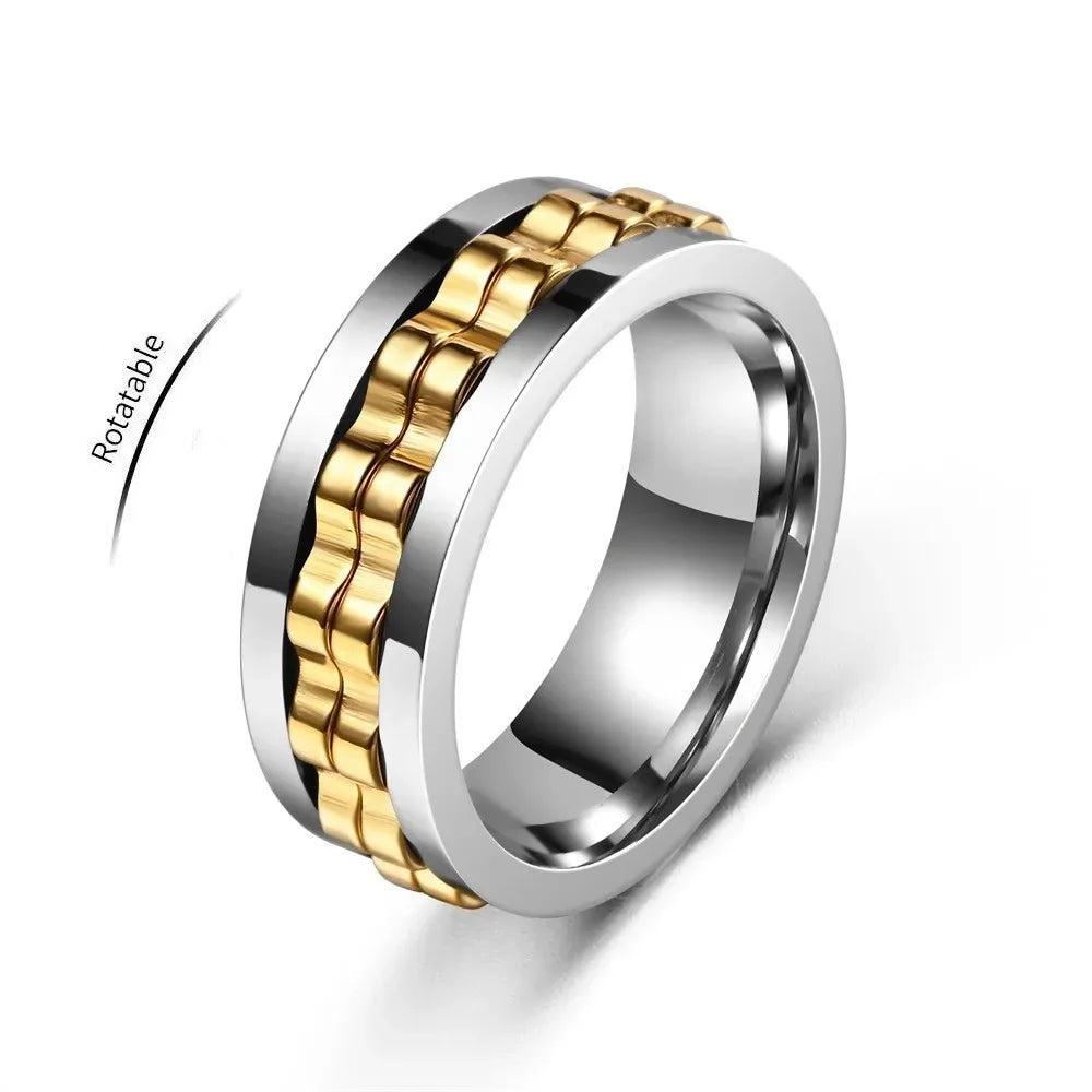 Mens Stainless Steel Anti-Stress Spinning Ring - Fidget Jewelry for Anxiety Relief - Buzzastore