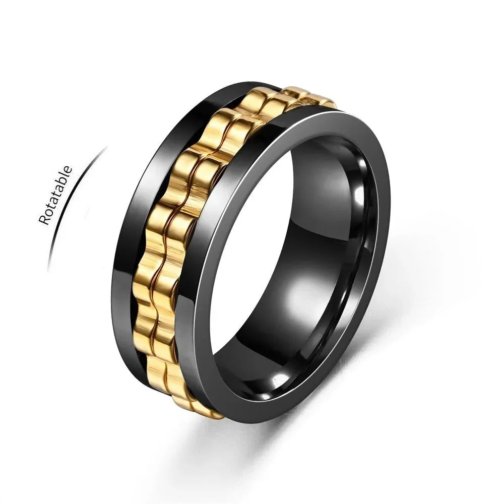 Mens Stainless Steel Anti-Stress Spinning Ring - Fidget Jewelry for Anxiety Relief - Buzzastore