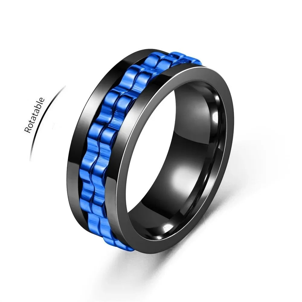 Mens Stainless Steel Anti-Stress Spinning Ring - Fidget Jewelry for Anxiety Relief - Buzzastore