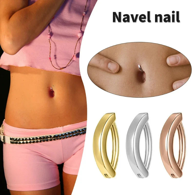 Glossy Stainless Steel Navel Piercing for Women - Minimalist Anti-Allergy Copper Belly Button Ring - Buzzastore