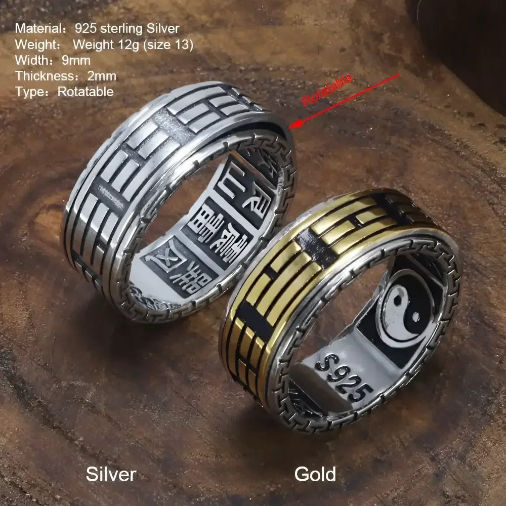 Sterling Silver Bagua Ring - Elegant Chinese Accessory for Spiritual Harmony - Buzzastore