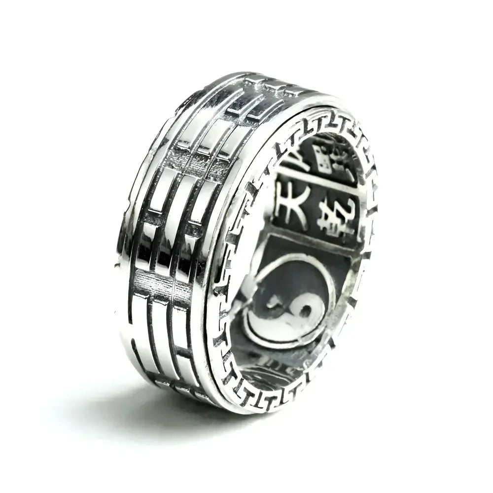 Sterling Silver Bagua Ring - Elegant Chinese Accessory for Spiritual Harmony - Buzzastore