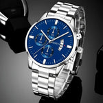 Geneva Blue Stainless Steel Watch for Men - Elegant Silver Design - Buzzastore