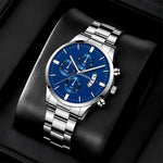 Geneva Blue Stainless Steel Watch for Men - Elegant Silver Design - Buzzastore