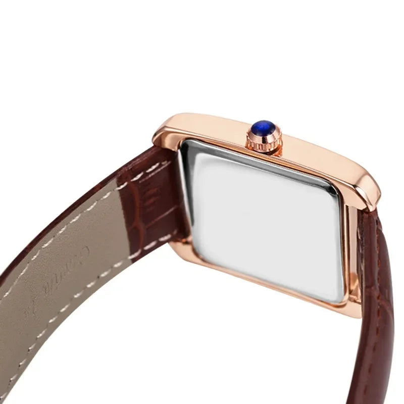 Waterproof Quartz Couple Watches with Leather Straps - Stylish Square Design for Men and Women - Buzzastore