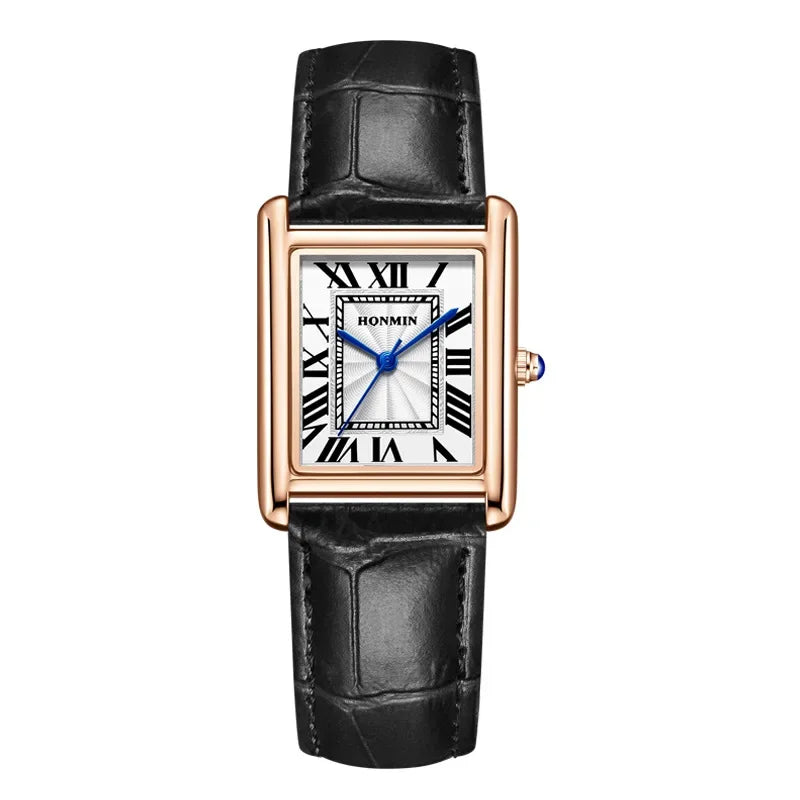 Waterproof Quartz Couple Watches with Leather Straps - Stylish Square Design for Men and Women - Buzzastore