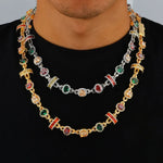 Hip Hop Geometric Chain Necklace for Men - White Gold Plated with Colored Zircon Trendy Gift for Him Her - Buzzastore