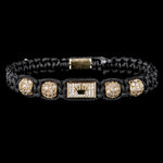 Mens Adjustable Black Braided Bracelet with Sparkling Synthetic Zirconia Elegant Golden-Tone Accent - Buzzastore