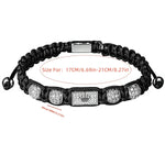 Mens Adjustable Black Braided Bracelet with Sparkling Synthetic Zirconia Elegant Golden-Tone Accent - Buzzastore