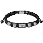 Mens Adjustable Black Braided Bracelet with Sparkling Synthetic Zirconia Elegant Golden-Tone Accent - Buzzastore