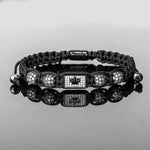 Mens Adjustable Black Braided Bracelet with Sparkling Synthetic Zirconia Elegant Golden-Tone Accent - Buzzastore