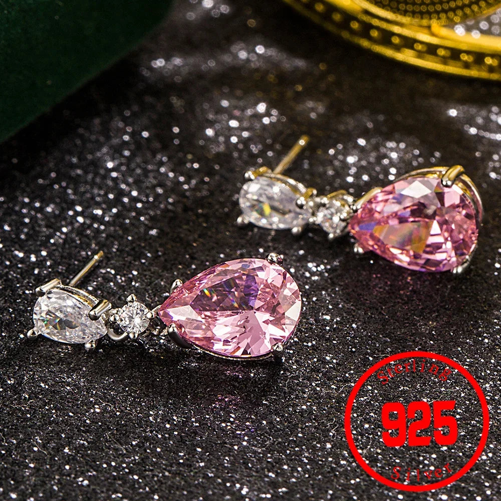 Sweet Pink Pear Cubic Zirconia Drop Earrings - Exquisite Fashion Jewelry for Engagements and Parties - Buzzastore