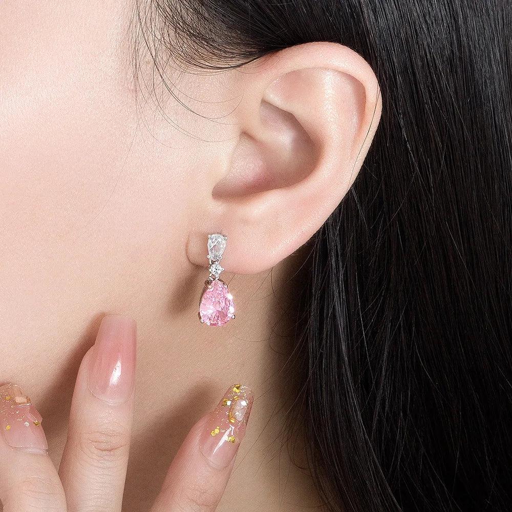 Sweet Pink Pear Cubic Zirconia Drop Earrings - Exquisite Fashion Jewelry for Engagements and Parties - Buzzastore