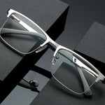 Mens Half-Frame Anti-Blue Light Reading Glasses Metal Presbyopia Frames 10 to 40 Anti-Fatigue Design - Buzzastore