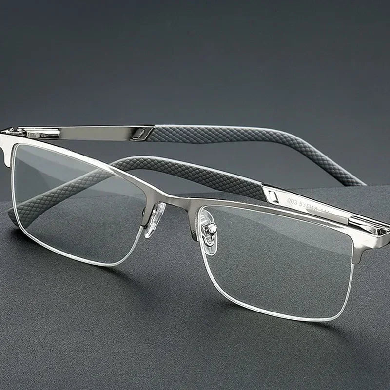 Mens Half-Frame Anti-Blue Light Reading Glasses Metal Presbyopia Frames 10 to 40 Anti-Fatigue Design - Buzzastore