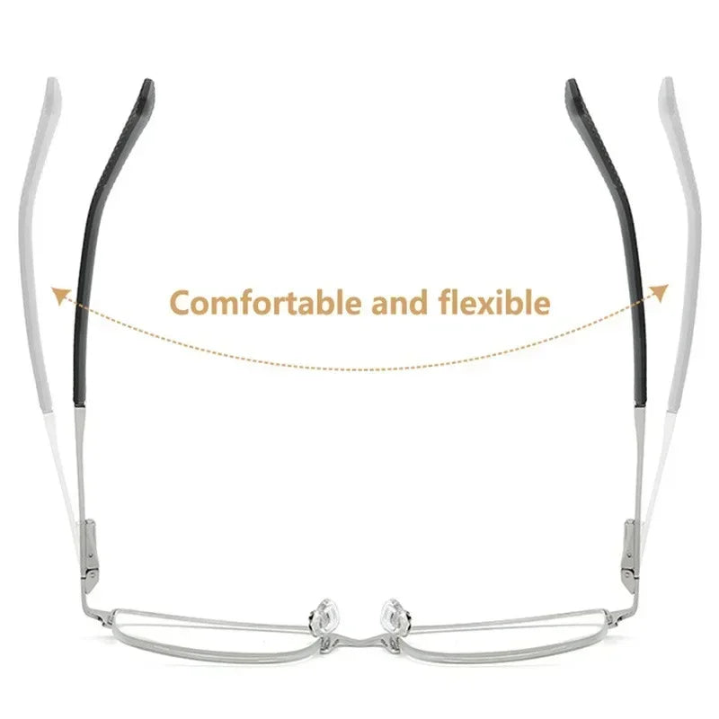 Mens Half-Frame Anti-Blue Light Reading Glasses Metal Presbyopia Frames 10 to 40 Anti-Fatigue Design - Buzzastore