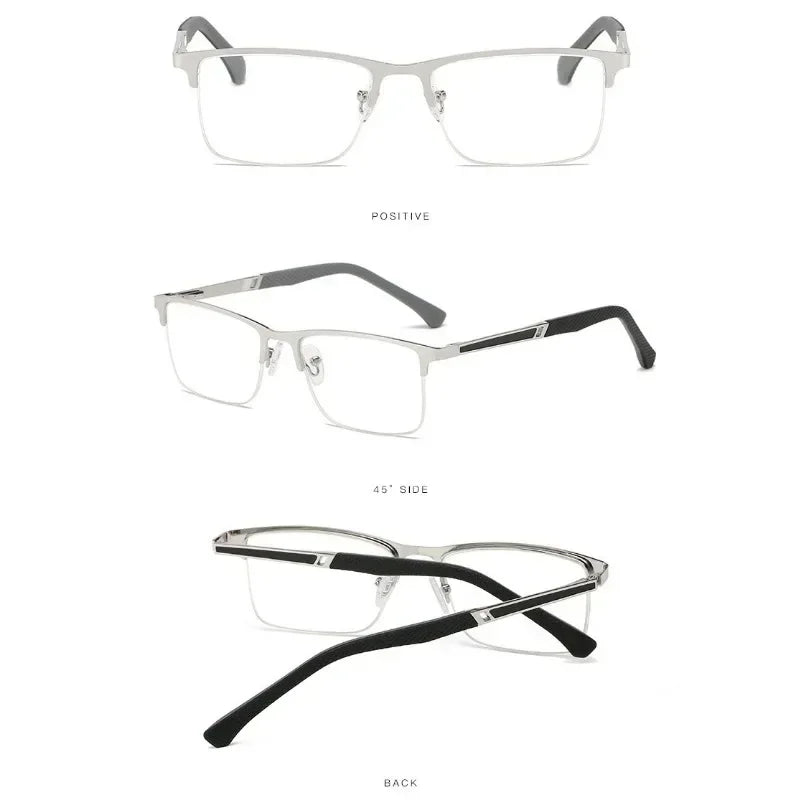 Mens Half-Frame Anti-Blue Light Reading Glasses Metal Presbyopia Frames 10 to 40 Anti-Fatigue Design - Buzzastore