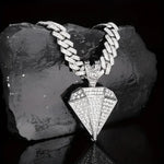 Gold Diamond Pendant Necklace with Golden Rhinestone Accents on Miami Cuban Chain - Buzzastore
