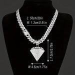 Gold Diamond Pendant Necklace with Golden Rhinestone Accents on Miami Cuban Chain - Buzzastore