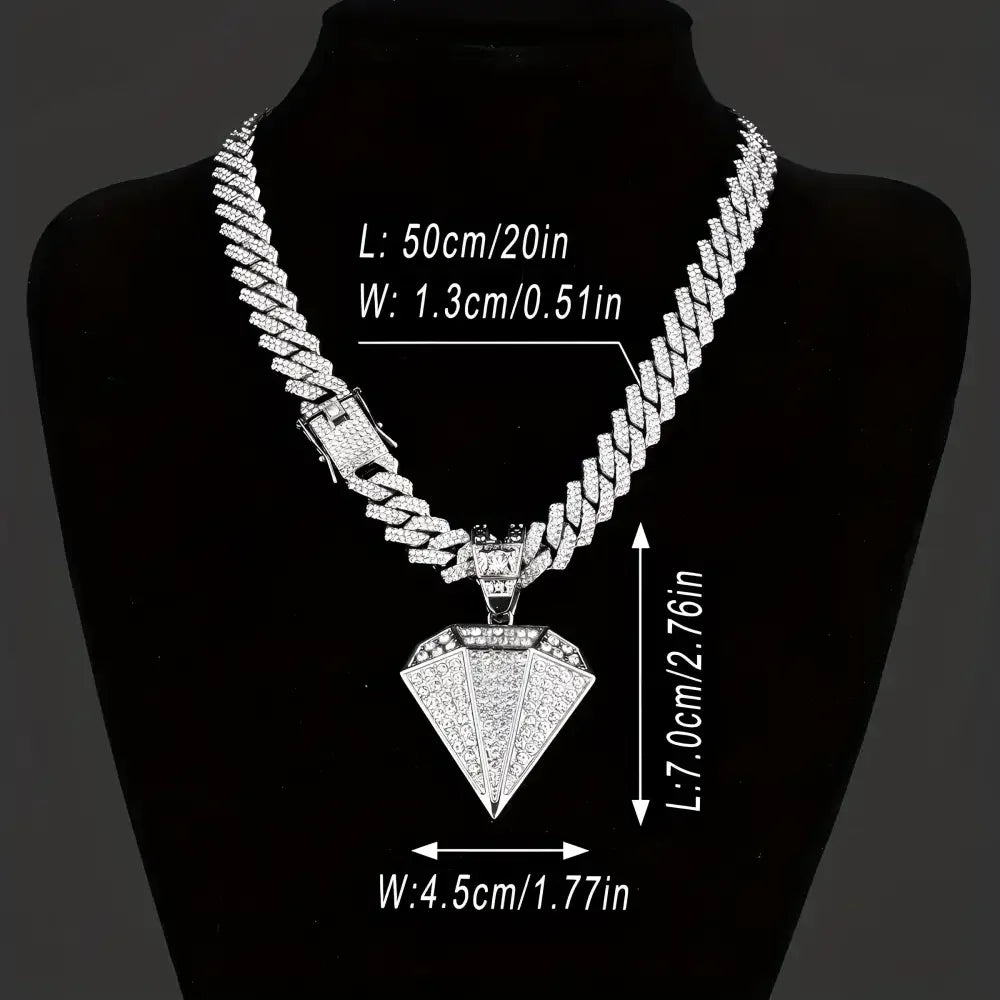Gold Diamond Pendant Necklace with Golden Rhinestone Accents on Miami Cuban Chain - Buzzastore