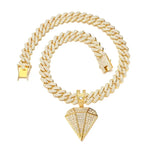 Gold Diamond Pendant Necklace with Golden Rhinestone Accents on Miami Cuban Chain - Buzzastore