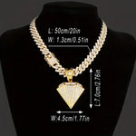 Gold Diamond Pendant Necklace with Golden Rhinestone Accents on Miami Cuban Chain - Buzzastore