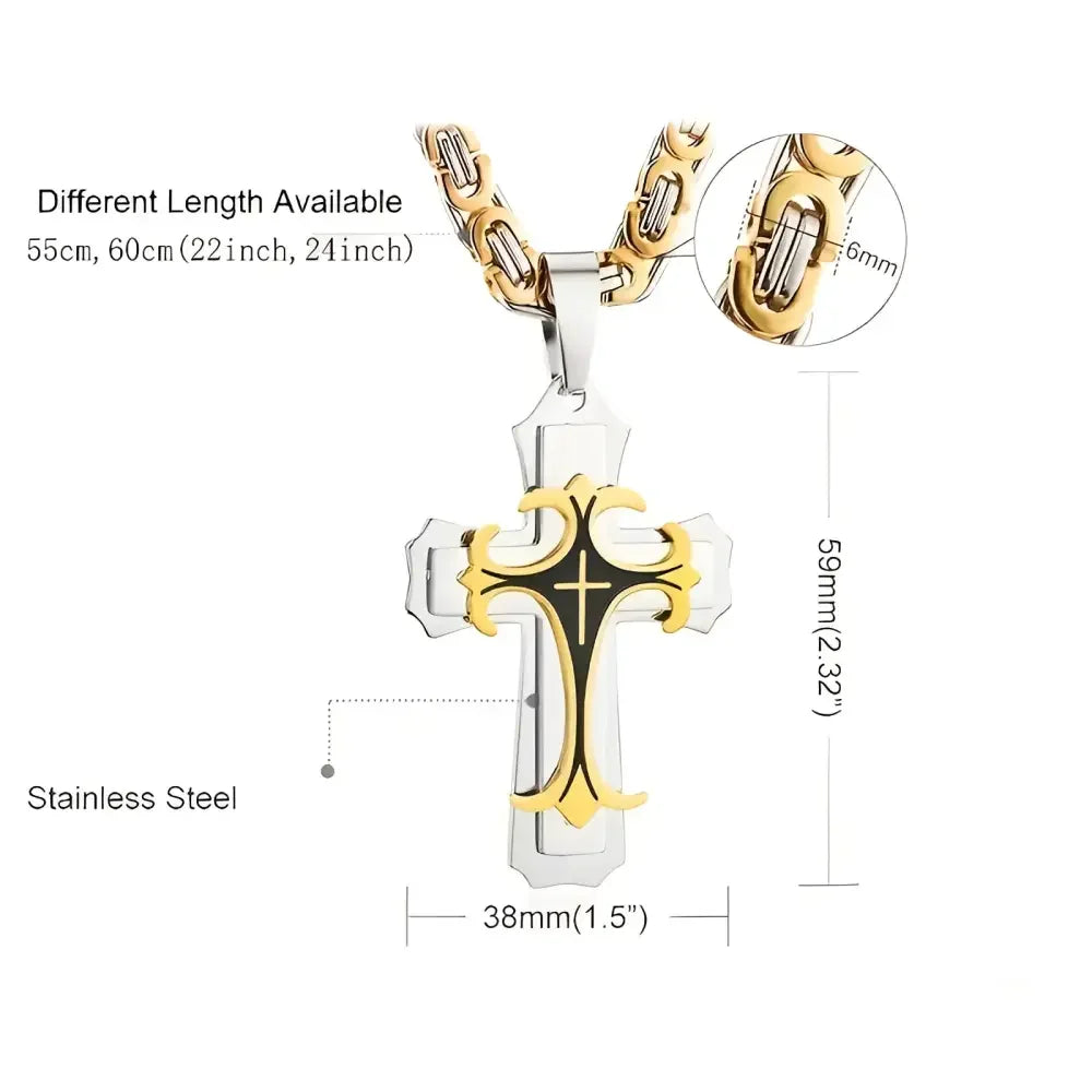 Two-Tone Stainless Steel Cross Pendant Necklace for Men and Women - Buzzastore