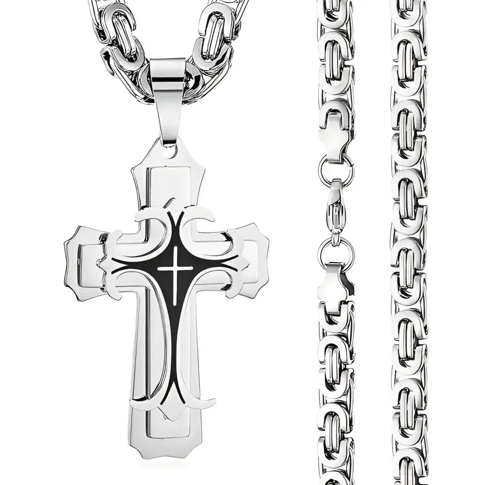 Two-Tone Stainless Steel Cross Pendant Necklace for Men and Women - Buzzastore