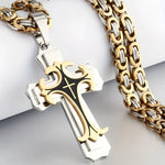 Two-Tone Stainless Steel Cross Pendant Necklace for Men and Women - Buzzastore