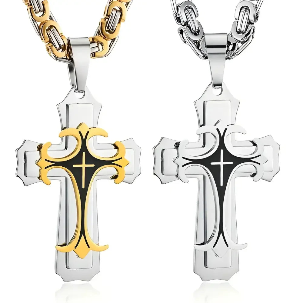 Two-Tone Stainless Steel Cross Pendant Necklace for Men and Women - Buzzastore