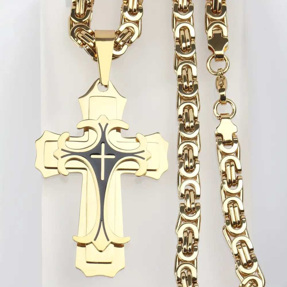 Two-Tone Stainless Steel Cross Pendant Necklace for Men and Women - Buzzastore