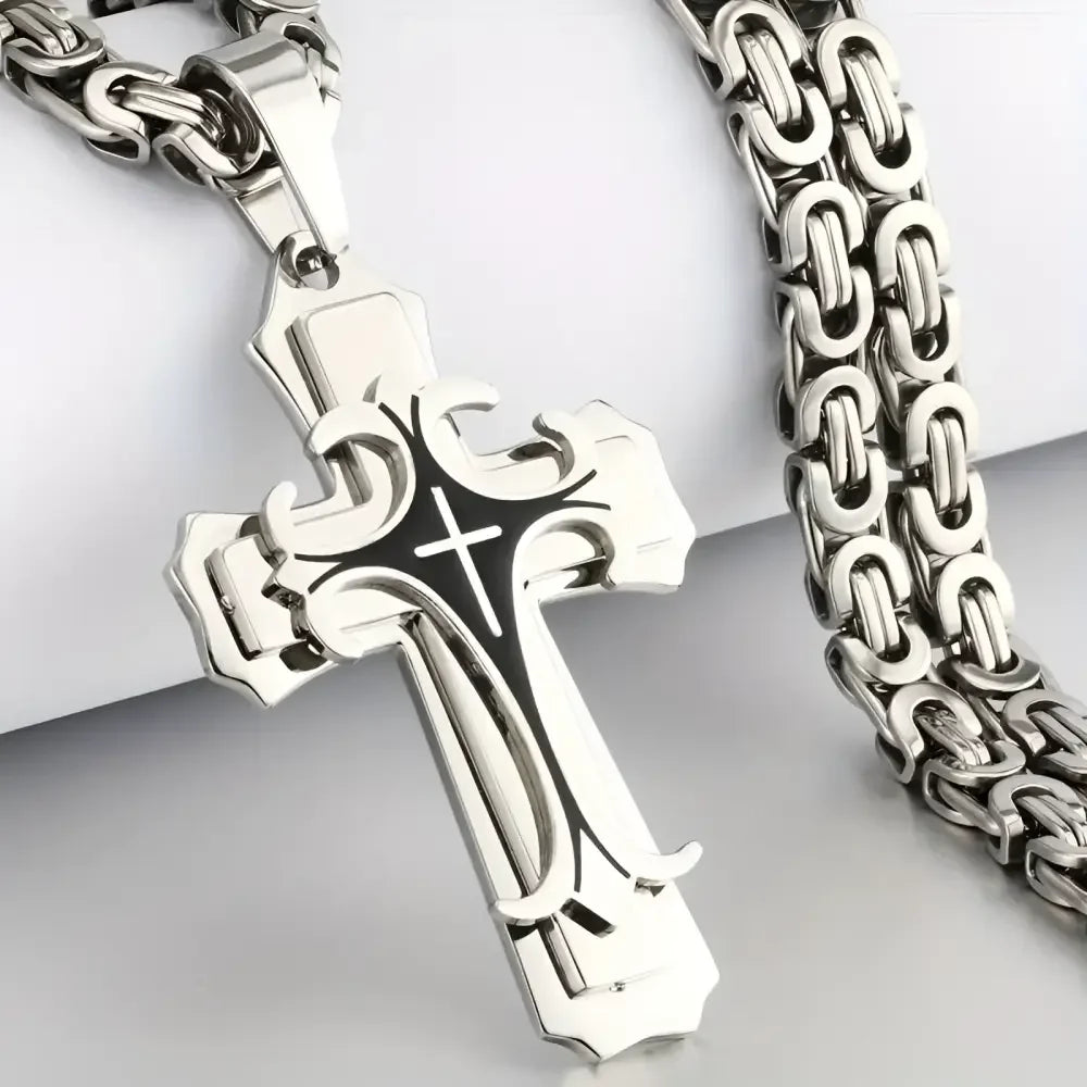 Two-Tone Stainless Steel Cross Pendant Necklace for Men and Women - Buzzastore